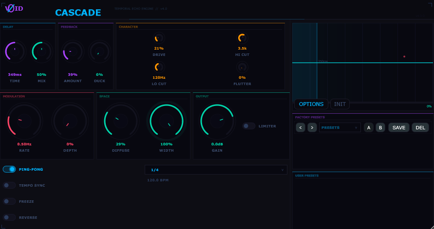 CASCADE tape delay plugin interface